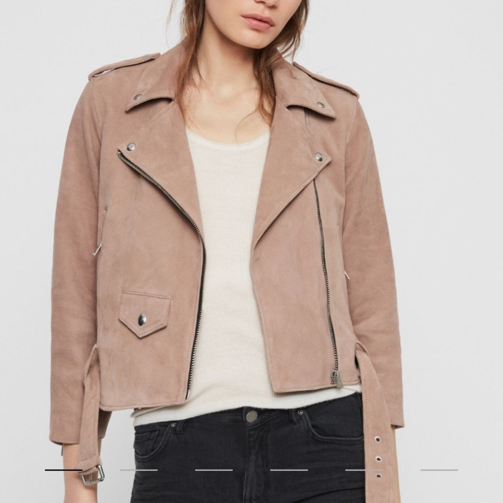All Saints Layla Crop Suede Biker Jacket